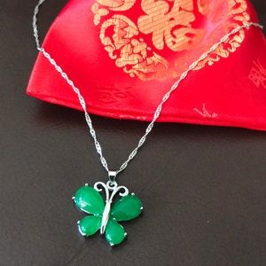 Women Artsy S925silver Butterfly Green Jade Earrings main image 1